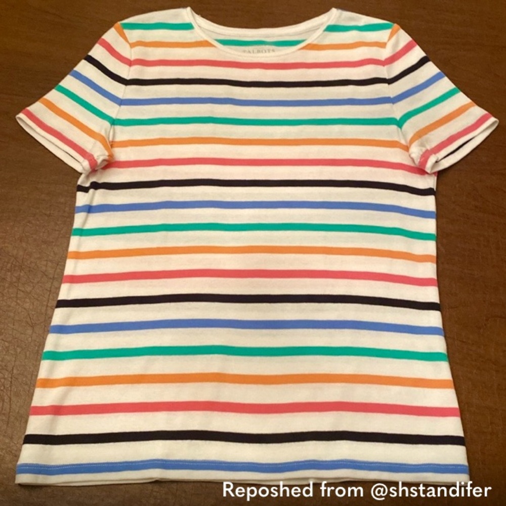 Talbots Colorful Striped Short Sleeve Tee, Sz. MP - Picture 2 of 7